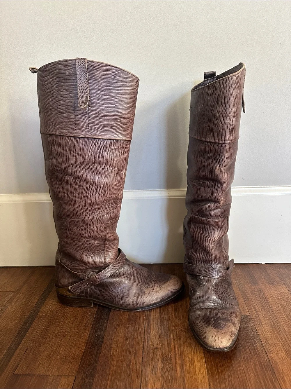 Golden Goose Charlye distressed leather, tall riding boots w buckle harness S 38